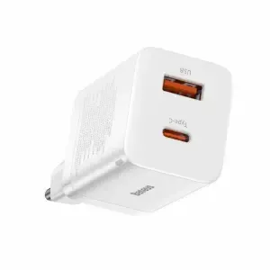Hišni polnilec 100-240V => 1x USB-A (ž) 1x USB-C 30W za mobilni telefon ali tablični računalnik Baseus Super Si Pro PD3 + QC3 - bel (CCSUPP-E02)