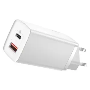 Hišni polnilec 100-240V => 1x USB-C in 1x USB-A 65W za mobilni telefon ali tablični računalnik Baseus GaN2 Lite PD3 + QC4 + SCP - bel (CCGAN2L-B02)