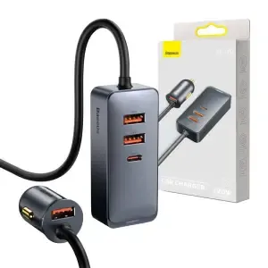 Avto polnilec 12V/24V => 3xUSB-A + 1xUSB-C 120W (4x30W) PD3 + PPS + QC3 1,5m siv Baseus Share Together (CCBT-B0G)