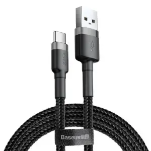 Kabel USB-C => USB-A 2.0 tekstil ovoj 1,00m 5V/3A QC3 Baseus črn/siv (CATKLF-BG1)