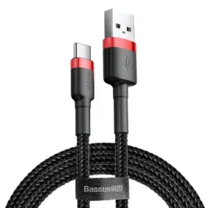 Kabel USB-C => USB-A 2.0 tekstil ovoj 2,00m 5V/2A QC3 Baseus črn/rdeč (CATKLF-C91)