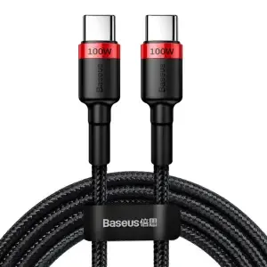 Kabel USB-C => USB-C tekstil ovoj 2,00m 20V/5A 100W PD2 Baseus Cafule črn/rdeč (CATKLF-AL91)