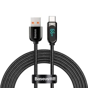 Kabel USB-C => USB-A 2.0 tekstil ovoj 1,00m 6A Baseus Display – črn (CASX020001)
