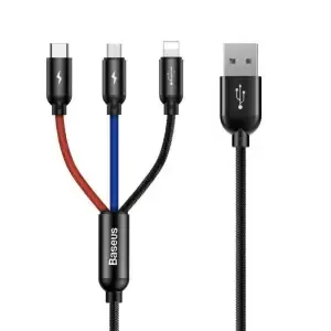 Kabel USB A => B micro / USB-C / Lightning 3.5A 0.3m Baseus 3v1 - črn (CAMLT-ASY01)