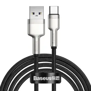 Kabel USB-C => USB-A 2.0 tekstil ovoj 2,00m 6A 66W Baseus Metal – črn (CAKF000201)