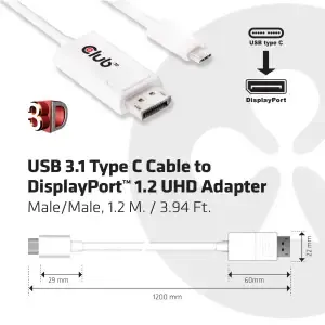Kabel USB-C => DisplayPort 1.2 1,20m UHD 4K@60HZ črn Club3D (CAC-1517)