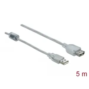 Kabel USB-A => USB-A 2.0 Podaljšek 5m Delock transparent dvojno oklopljen (83885)