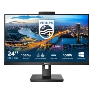Monitor Philips 60,5 cm (23,8") 243B1JH 1920x1080 75Hz IPS 4ms HDMI DisplayPort USB-C 100W 4xUSB3.2 Pivot Kamera Zvočniki  3H sRGB105% RJ45